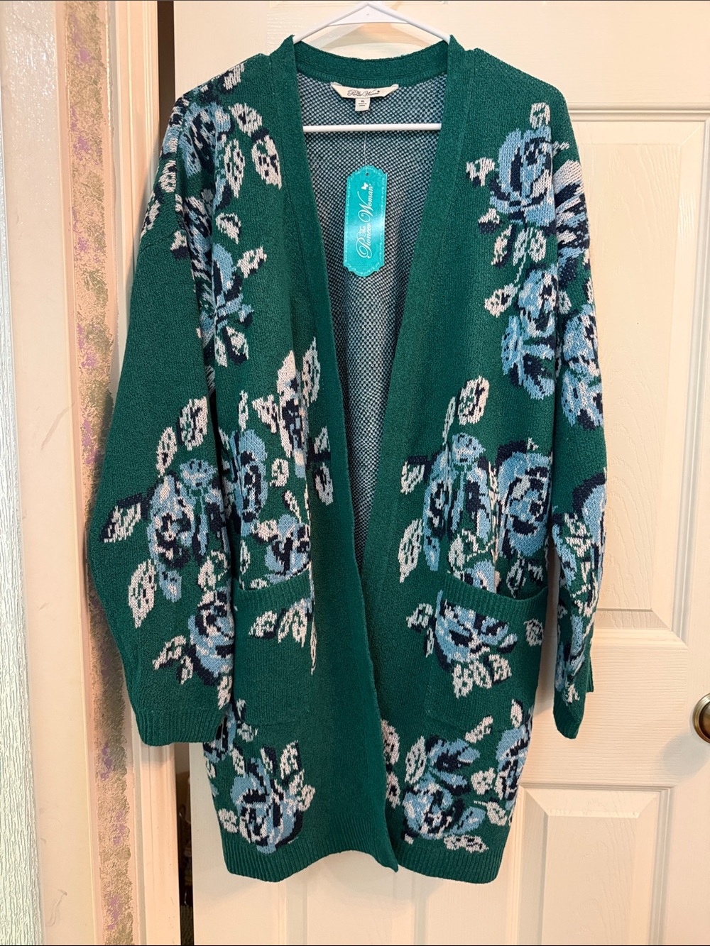 The Pioneer Woman Teal Floral Open-Front Cardigan